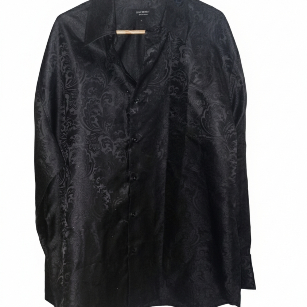 Statement Italian Men's Baroque Black Long Sleeve paisley Shirt  XL Button Up